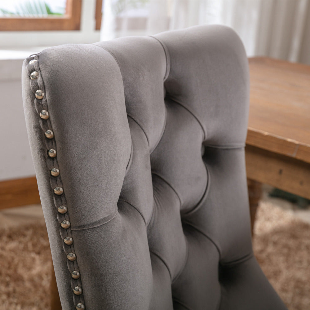 Eetkamerstoelen – Stoelen – Dining Chairs – Kuipstoelen – Velvet Stoelen – Set van 2 Grijze Fluwelen Stoelen – Verstelbare Houten Poten – Comfortabele Hoogwaardige Schuimvulling