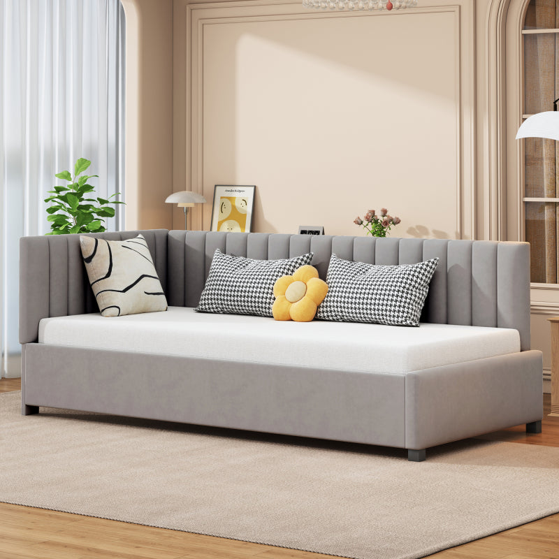 Bedbank – Slaapbank – Logeerbed – Sofa Bed – Bedmeubel – Velourse stof – Lattenbodem – 90x200 cm – Multifunctioneel design