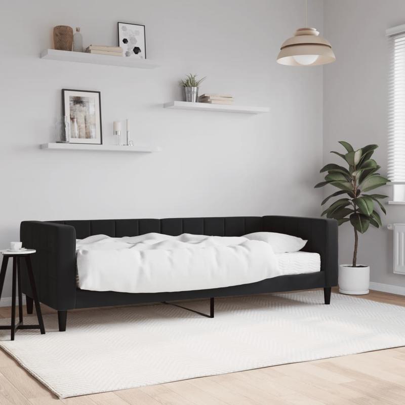Slaapbank – Bedbank – Sleeperbank – Bedbankje – Sofa Bed – Velvet Zwart – Matras 80x200 cm – Afneembare Bekleding