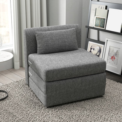 Fauteuil Bedstoel – Zitzak – Relaxstoel – Bank – Slaapfauteuil – Grijs Linnen – Inclusief Kussen – Draagkracht 240 Kg