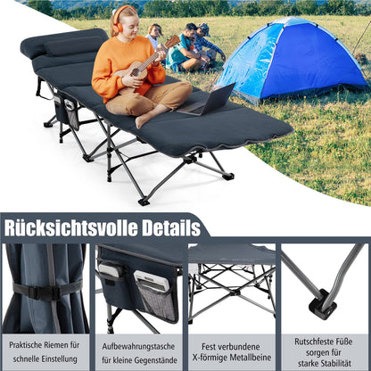 Opvouwbaar Campingbed – Veldbed – Outdoor Bed – Strandbed – Draagbaar Bed – Inclusief Matras En Kussen – Stevige Metalen Frame – Maximaal 150 Kg Belastbaar