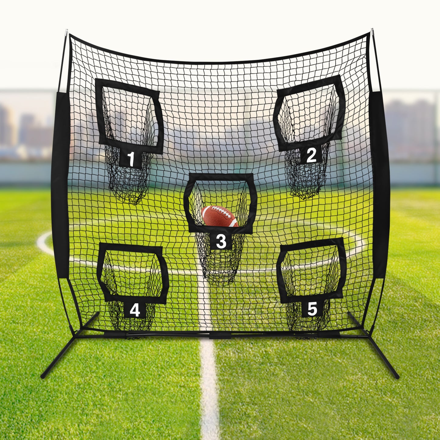 Rugby Trainingsnet – Rugby Doel – Trainingsdoel – Oefendoel – Passnet – Zwaar Iron Frame – 213x213 cm – Compact & Draagbaar – Glasfiber Stokken – Duurzaam Polyester