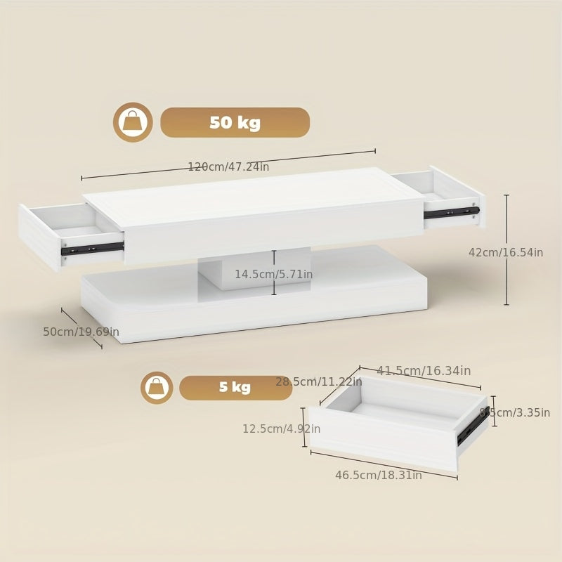 Witte Salontafel – Moderne Tafel – Opbergtafel – Sofa Tafel – Minimalistisch Meubel – Met Lade En Open Planken – Duurzaam Houtlook – Ruimtebesparend Design