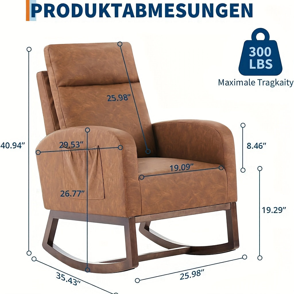 Schommelstoel – Schommelstoel met Hoge Rugleuning – Draaistoel – Relaxfauteuil – Loungefauteuil – Kunstleer Met Memory Foam – Stevig Beukenhouten Frame
