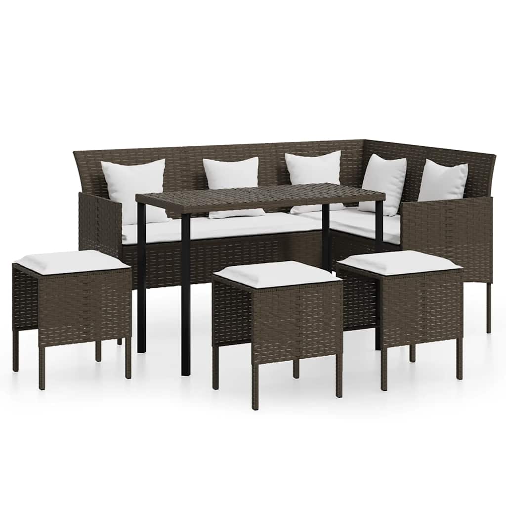 Loungeset – Tuinset – Loungebank – Zitgroep – Loungeset Poly Rattan – L-vormig – Weerbestendig Gepoedercoat Stalen Frame – Inclusief Zachte Kussens