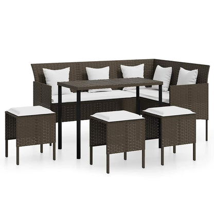 Loungeset – Tuinset – Loungebank – Zitgroep – Loungeset Poly Rattan – L-vormig – Weerbestendig Gepoedercoat Stalen Frame – Inclusief Zachte Kussens