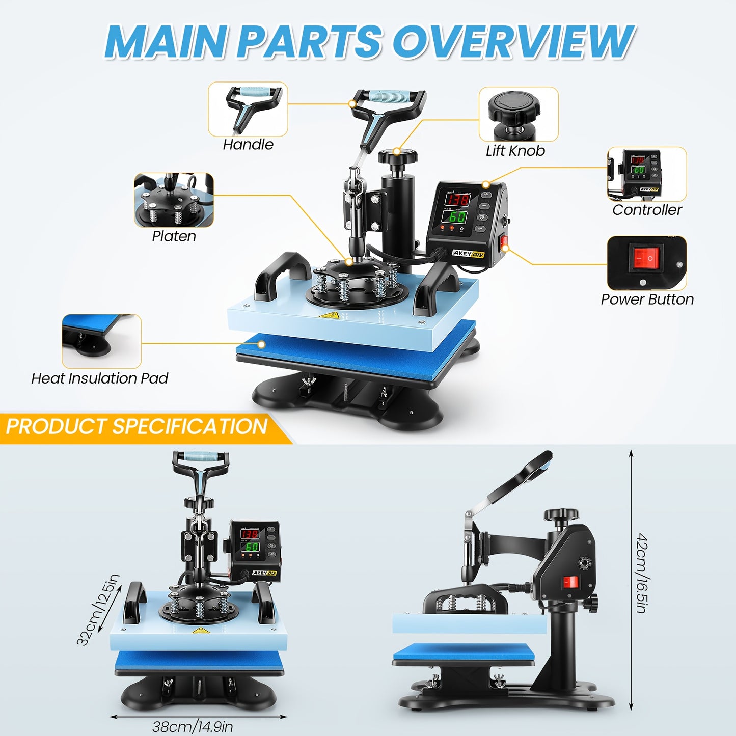 Transferpers – Hittepers – Heat Press Machine – Warmtepers – Drukpers – 12x10 Inch – Aluminium Legering – Digitale Temperatuurregeling
