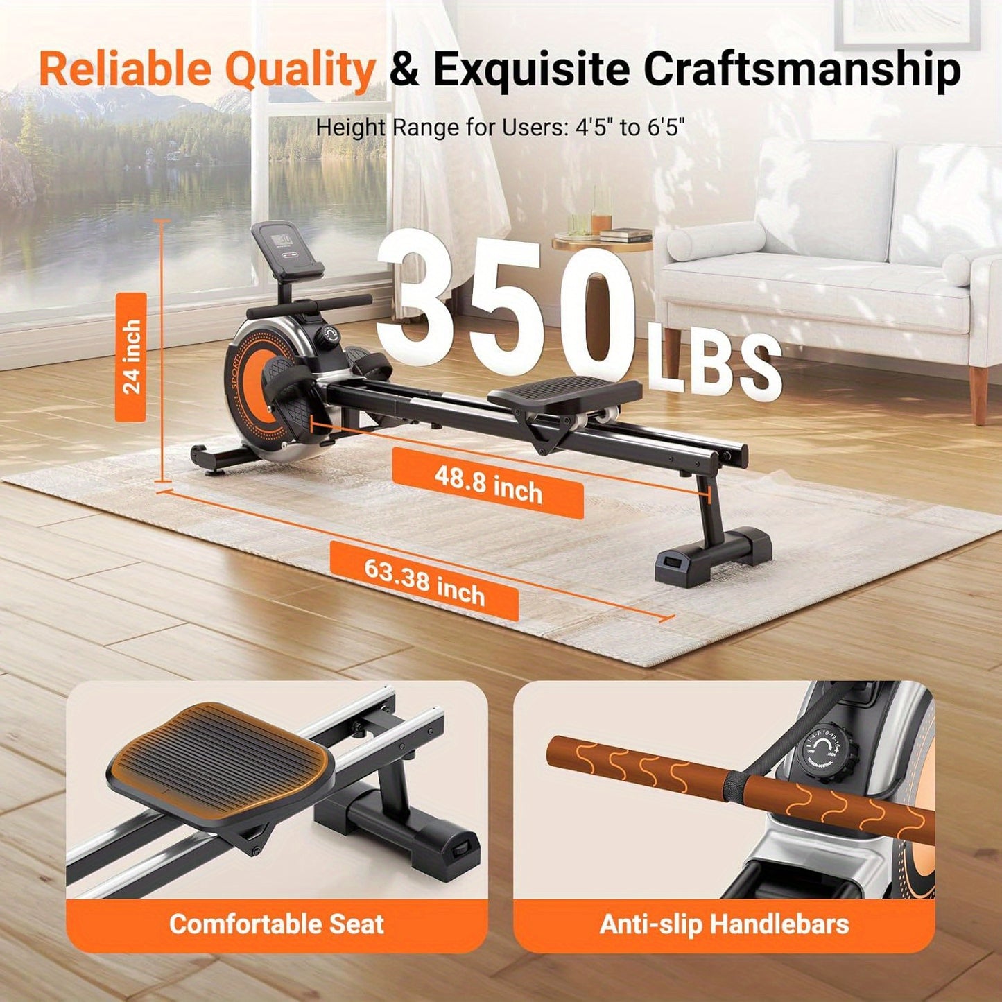 Roeitrainer – Roeimachine – Roeiapparaat – Fitnessapparaat – Hometrainer – 16 Weerstandsniveaus – Stil Magnetisch Systeem – Stabiel Stalen Frame met Ergonomisch Zitje