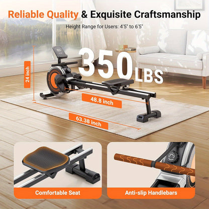 Roeitrainer – Roeimachine – Roeiapparaat – Fitnessapparaat – Hometrainer – 16 Weerstandsniveaus – Stil Magnetisch Systeem – Stabiel Stalen Frame met Ergonomisch Zitje