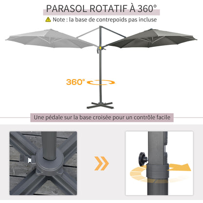 Offset Parasol – Hangparasol – Tuinparasol – Balkonparasol – Zonneparasol – 3 Meter Ø – Kantelbaar en 360° Draaibaar – Grijs Polyester Met Stalen Voet