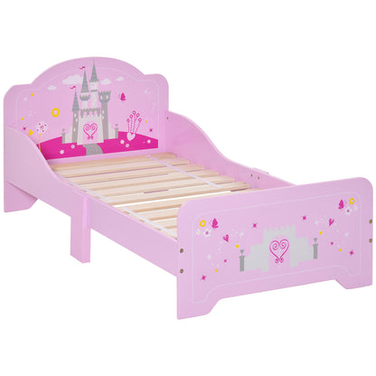 Kinderbed – Peuterbed – Meisjesbed – Prinsessenbed – Kasteelbed – Roze MDF Veneer – Houten Lattenbodem Inclusief