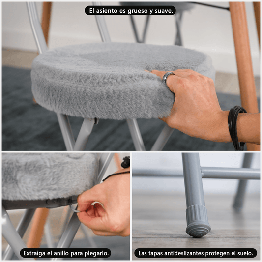 Skistoel – Ski Stoel – Opvouwbare Stoel – Binnenstoel – Comfortabele Zitplek – Set Van 4 – Zachte Pluche Bekleding – Stevig Metalen Frame