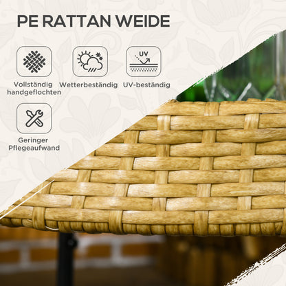 Serveerwagen – Trolley – Bakkerskar – Barwagen – Buitenwagen – Geel – 2 Lagen Met Remmen – Weerbestendig Poly Rattan & Metalen Frame – Φ50 x 66 cm