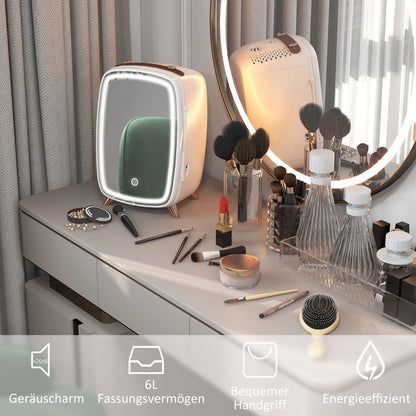Mini Koelkast – Cosmetica Koelkast – Mini Bar – Koelkastje – Draagbare Koelkast – 6L Inhoud – Verlichte Make-up Spiegel – Stil Geluid – Wit