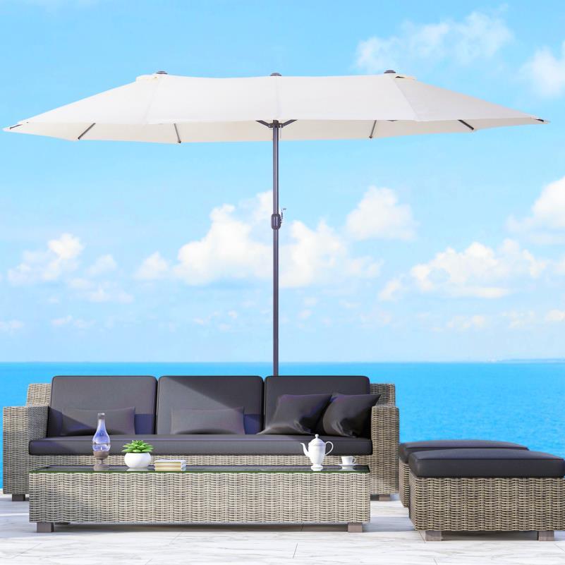 Tuinscherm – Zonnescherm – Terrasscherm – Schaduwdoek – Privacyscherm – Dubbel zonnescherm – Handbediening – Stalen frame 455x270x240 cm – Beige