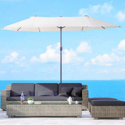 Tuinscherm – Zonnescherm – Terrasscherm – Schaduwdoek – Privacyscherm – Dubbel zonnescherm – Handbediening – Stalen frame 455x270x240 cm – Beige