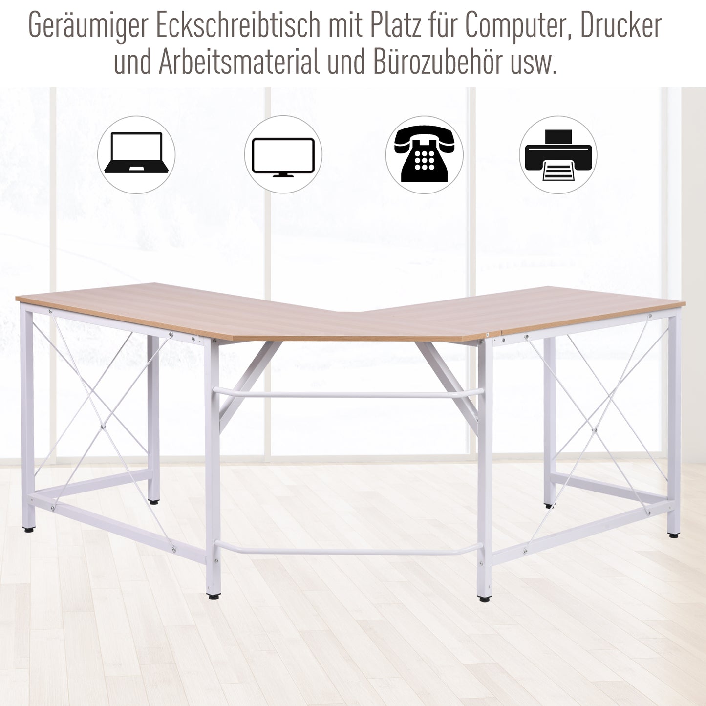 Hoekbureau – Bureau – Computerbureau – Werktafel – Hoektafel – L-vormig Design – Melamine MDF – 150x150x76 cm – Waterbestendig – Verstelbare Poten