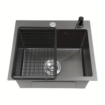 Keukenspoelbak – Spoelbak RVS – Inbouwspoelbak – Onderbouwspoelbak – Zwarte spoelbak – Ruime afmetingen 40x45cm – Inclusief zeeppomp en afdruiprek