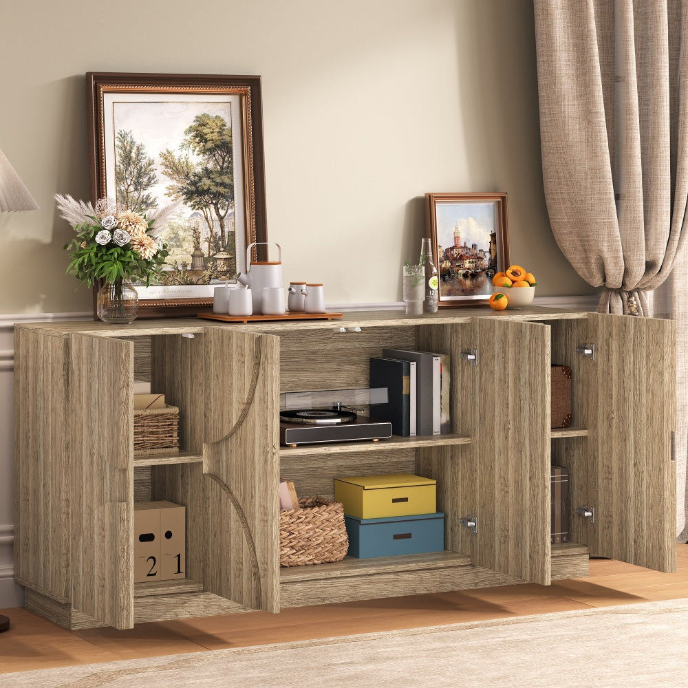 Dressoir – Opbergkast – Ladekast – Buffettafel – Sideboard – Modern Design – Veerbelaste Deur – Beige Wit – Duurzaam Niet-Houten Materiaal – Meerdere Planken – Eenvoudige Montage