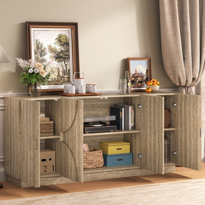 Dressoir – Opbergkast – Ladekast – Buffettafel – Sideboard – Modern Design – Veerbelaste Deur – Beige Wit – Duurzaam Niet-Houten Materiaal – Meerdere Planken – Eenvoudige Montage
