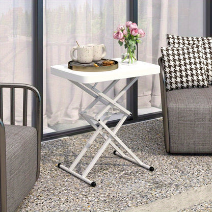Tuintafel – Bijzettafel – Balkontafel – Buiten tafel – Campingtafel – Verstelbaar en Inklapbaar – Lichtgewicht en Duurzaam kunststof – 65x45x70 cm – Wit