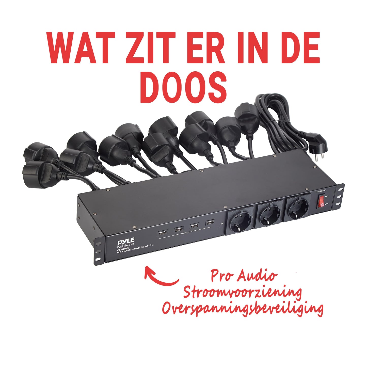 Stekkerdoos – Verdeelstekker – Verlengsnoer – Stopcontactblok – USB-lader – 19 Stopcontacten – 4 USB Poorten – Overbelastingbeveiliging – 4,5 Meter Kabel