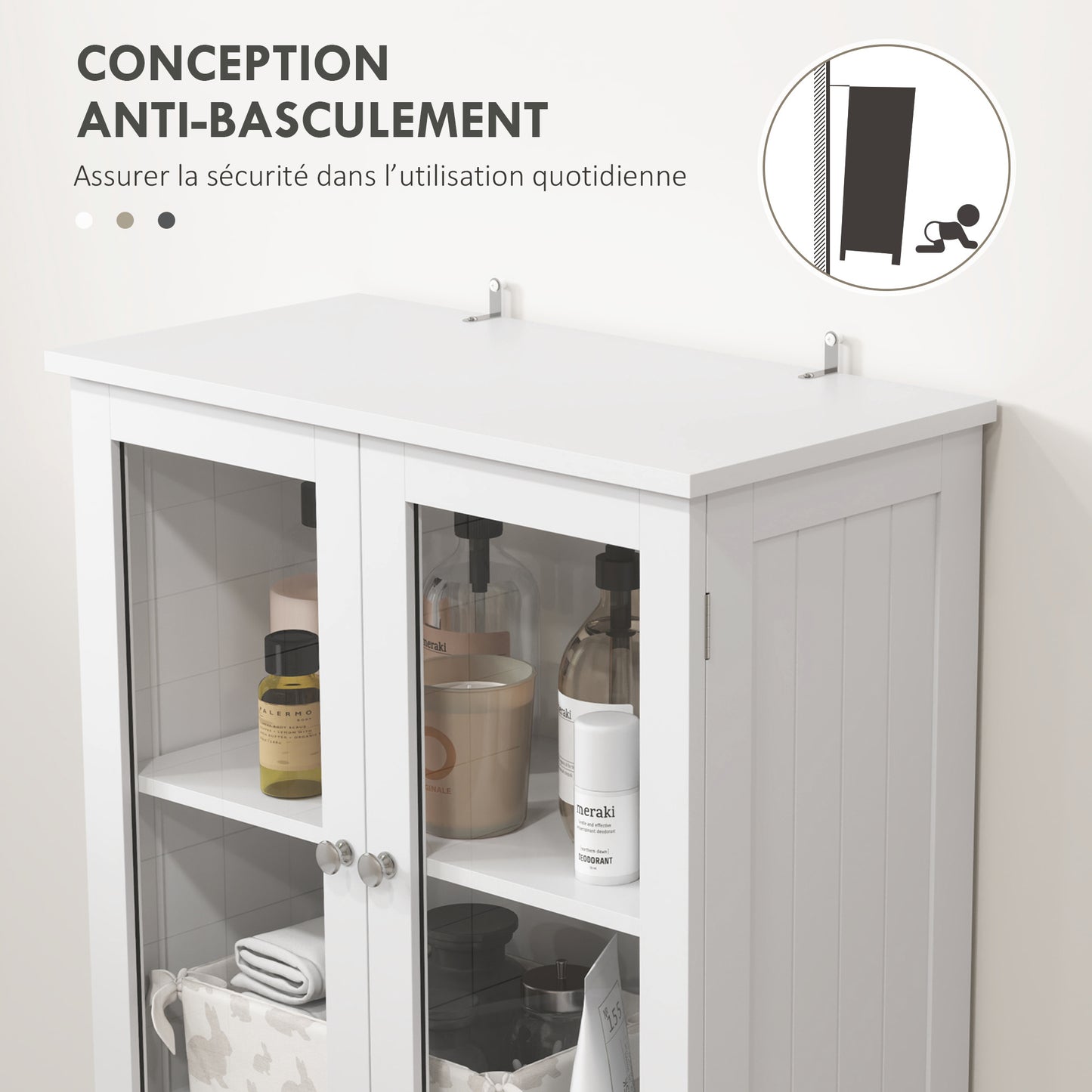Badkamerkast – Badkamerkolom – Opbergkast – Bergkast – Kast Met Glazen Deuren – Wit – 60x30x170 cm – Verstelbare Planken – Inclusief Lades