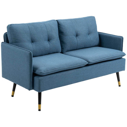 2-Zits Sofa – 2-Persoonsbank – Loveseat – Tweezitsbank – Retro Bank – Donkerblauw – Linnenlook – Knoopdetails – Compact & Comfortabel