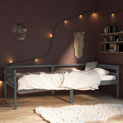 Modern Minimalist Bed Frame - Solid Pine Hardwood Construction, Easy Assembly, Tool-Free Setup, Sturdy Legs - Space-Saving Single Bed for Small Rooms, Apartments, Guest Bedrooms - Grigio Scuro (Dark Gray) Contemporary Furnitu