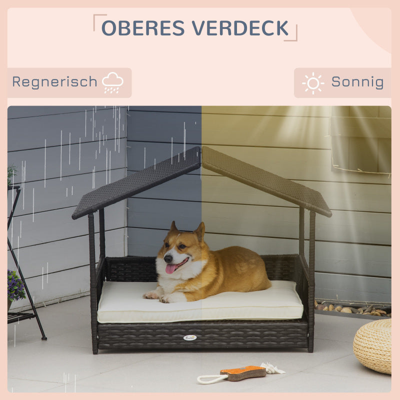 Hondenhok – Hondenmand – Dierenhuis – Hondenhuis – Hondenbed – Weerbestendig – Stevig Frame – 98x69x73 cm – Koffiebruin Rattan