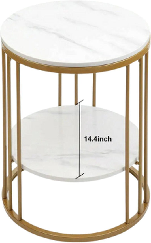 Bijzettafels - Bijzettafeltjes woonkamer - Bijzettafel rond - Bijzettafel bank - Wit marmer met Goud