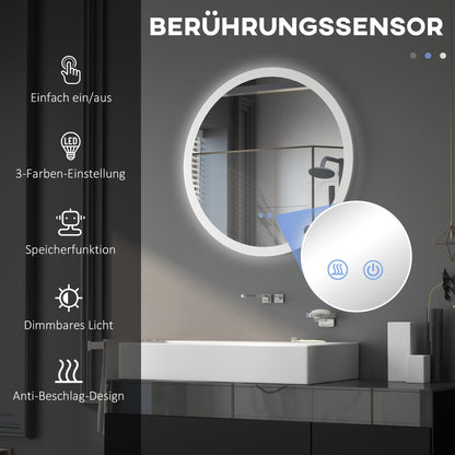 Badkamerspiegel – Wandspiegel – Spiegel – Make-upspiegel – Scheerspiegel – LED-Verlichting – Antidampfunctie – Wit met Zilverkleurige Accenten