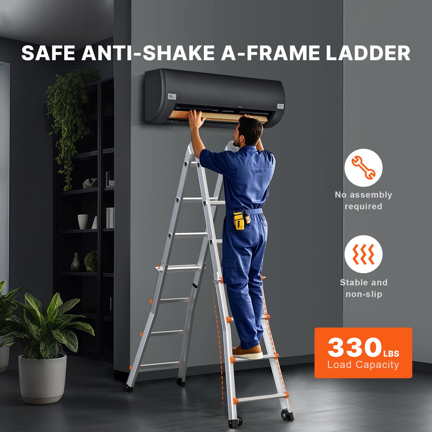 Telescopische A-Frame Ladder – Vouwladder – Uitklapbare Ladder – Steigerladder – Aluminium Ladder – Inklapbaar Compact – Draagkracht 150 kg – Dual-Wielen Voor Makkelijk Vervoer