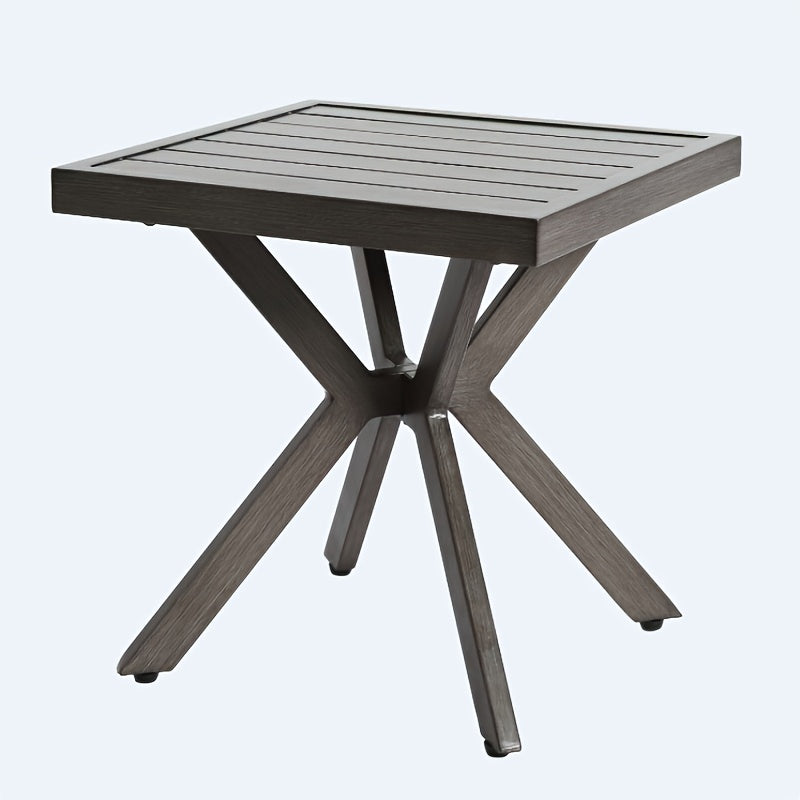 Bijzettafel – Sidetable – Nachtkastje – Salontafel – Banktafel – Weerbestendig Aluminium – Compact Vierkant Design – Donkergrijs – Stevige Poten – Eenvoudig Schoon Te Maken