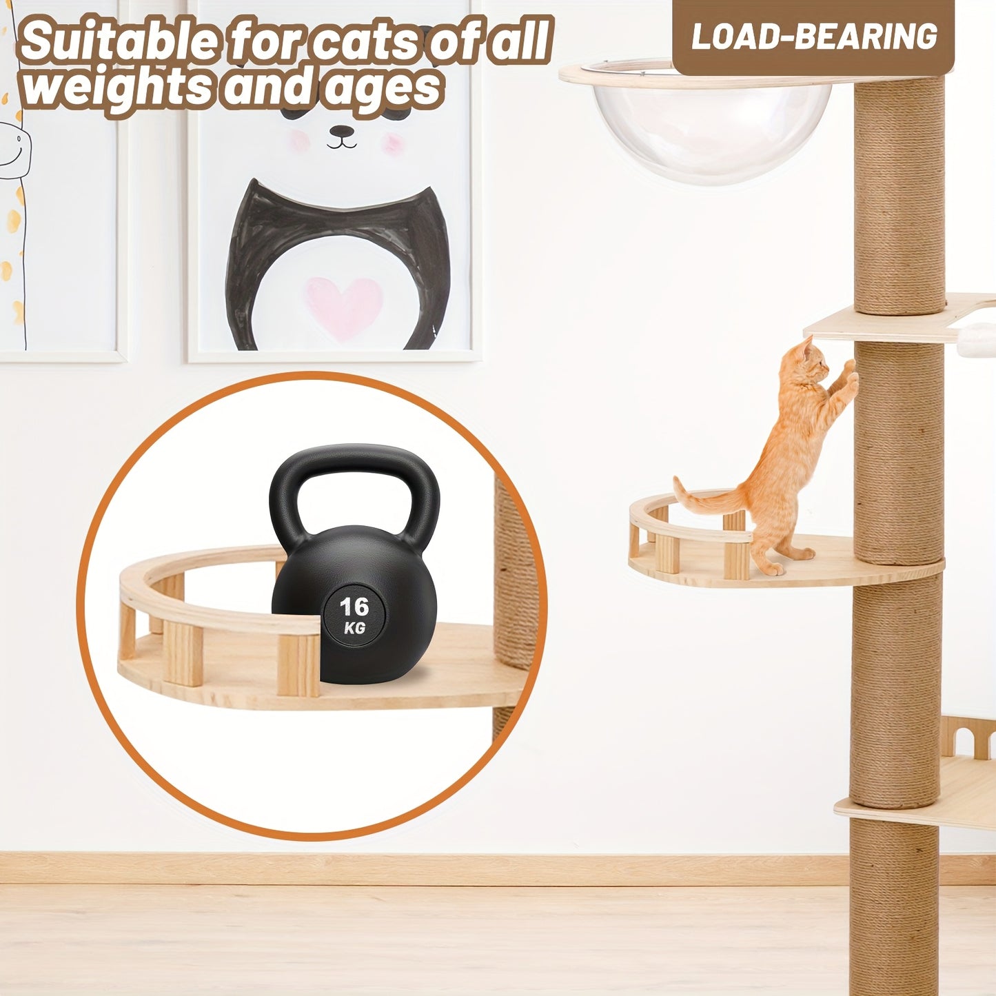 Krabpaal – Kattenboom – Kattenkrabpaal – Kattentoren – Kattenmeubel – Verstelbaar 250-260 cm – Natuurlijke Sisal Touw