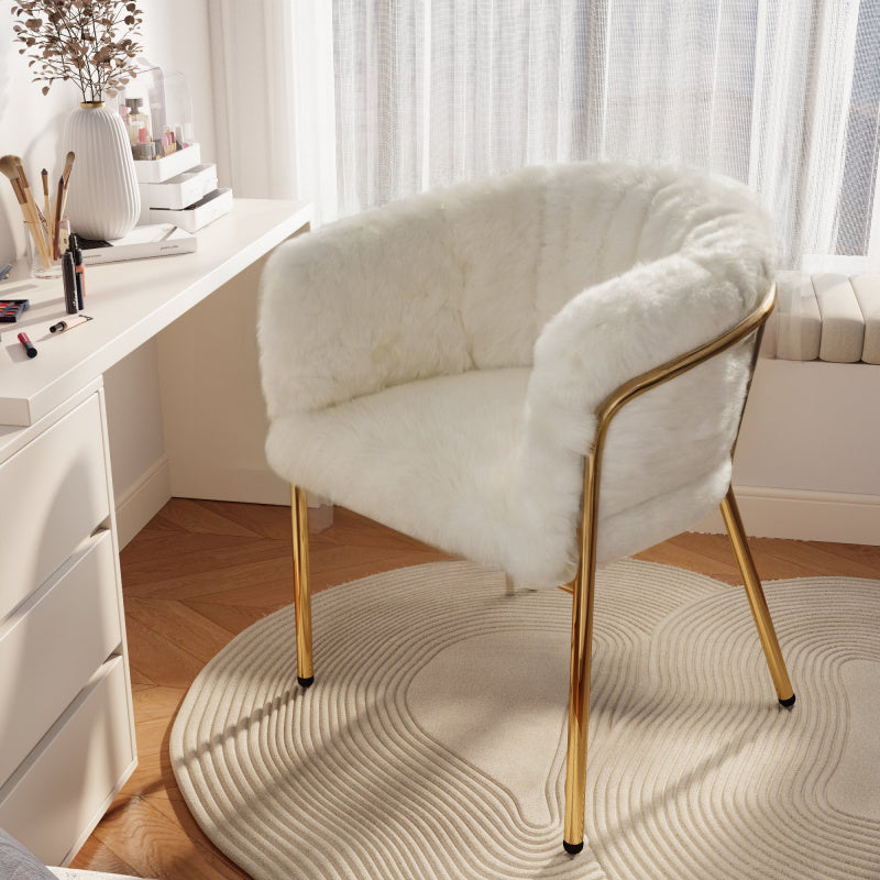 Fauteuil – Lounge Stoel – Relaxstoel – Leunstoel – Set Van 2 – Beige Imitatiebont – Metalen Pootjes – Comfortabel En Duurzaam
