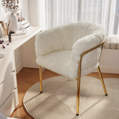 Fauteuil – Lounge Stoel – Relaxstoel – Leunstoel – Set Van 2 – Beige Imitatiebont – Metalen Pootjes – Comfortabel En Duurzaam