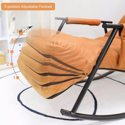Schommelstoel – Schommelstoel Met Katoen – Relaxstoel – Wiegstoel – Lounge Stoel – Stevig Metalen Frame – Handmatig Verstelbare Rugleuning – Comfortabele Katoenen Bekleding – Voor Harde Vloeren – Oranje