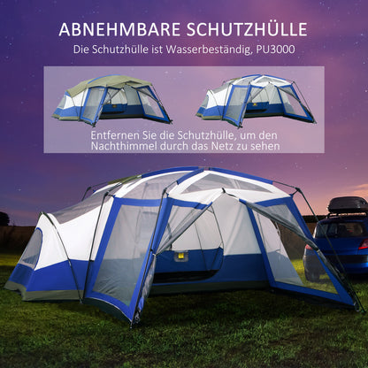 Familietent – Kampeertent – Trektent – Festivaltent – Dome Tent – Waterdicht PU 3000mm – Ruim voor 6-8 Personen – Blauw