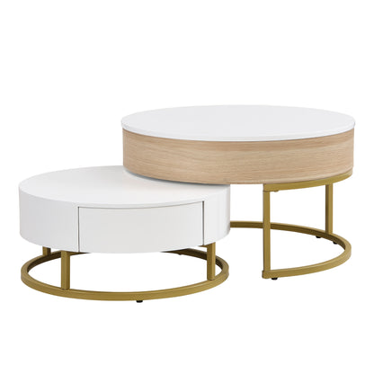 Bijzettafels – Salontafel – Side Table – Nesting Tafels – Opbergtafel – Houten Set – Inklapbaar Ontwerp – Opberglades – Wit Met Gouden Accenten
