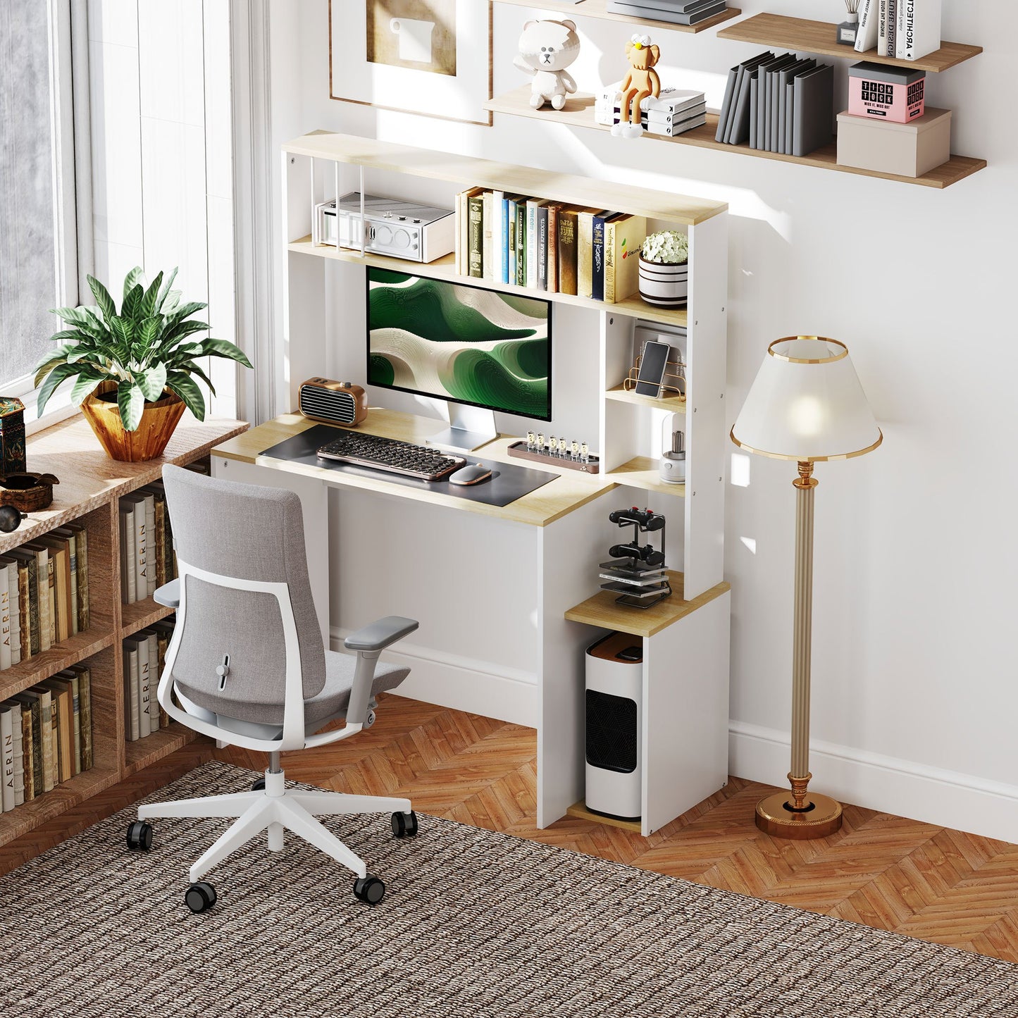 Bureau – Computertafel – Werkplekmeubel – Study Desk – Thuiswerkplek – Met Opbergruimte en CPU Houder – Grote Werkblad 113x45 cm – Eikenhoutkleur Melamine