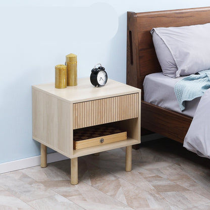 Nachtkastje – Bijzettafel – Sidetable – Bedtafeltje – Set van 2 – Natuurlijk Hout – Laden en Open Vakken – Compact 47x47x50 cm