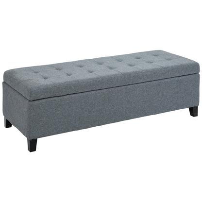 Opbergpoef – Opbergbank – Opbergbox – Poef Met Opbergruimte – Zithocker – Linnenlook – Ruime Opbergruimte – Houten Poten 125x49x41,5 cm Grijs