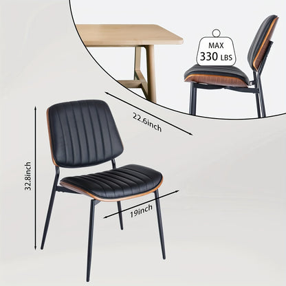Eetkamerstoelen – Keukenstoelen – Retro Stoelen – Bistro Stoelen – Tafels Stoelen – Zwart Kunstleer – Memory Foam Zitting – Stevig Metalen Frame
