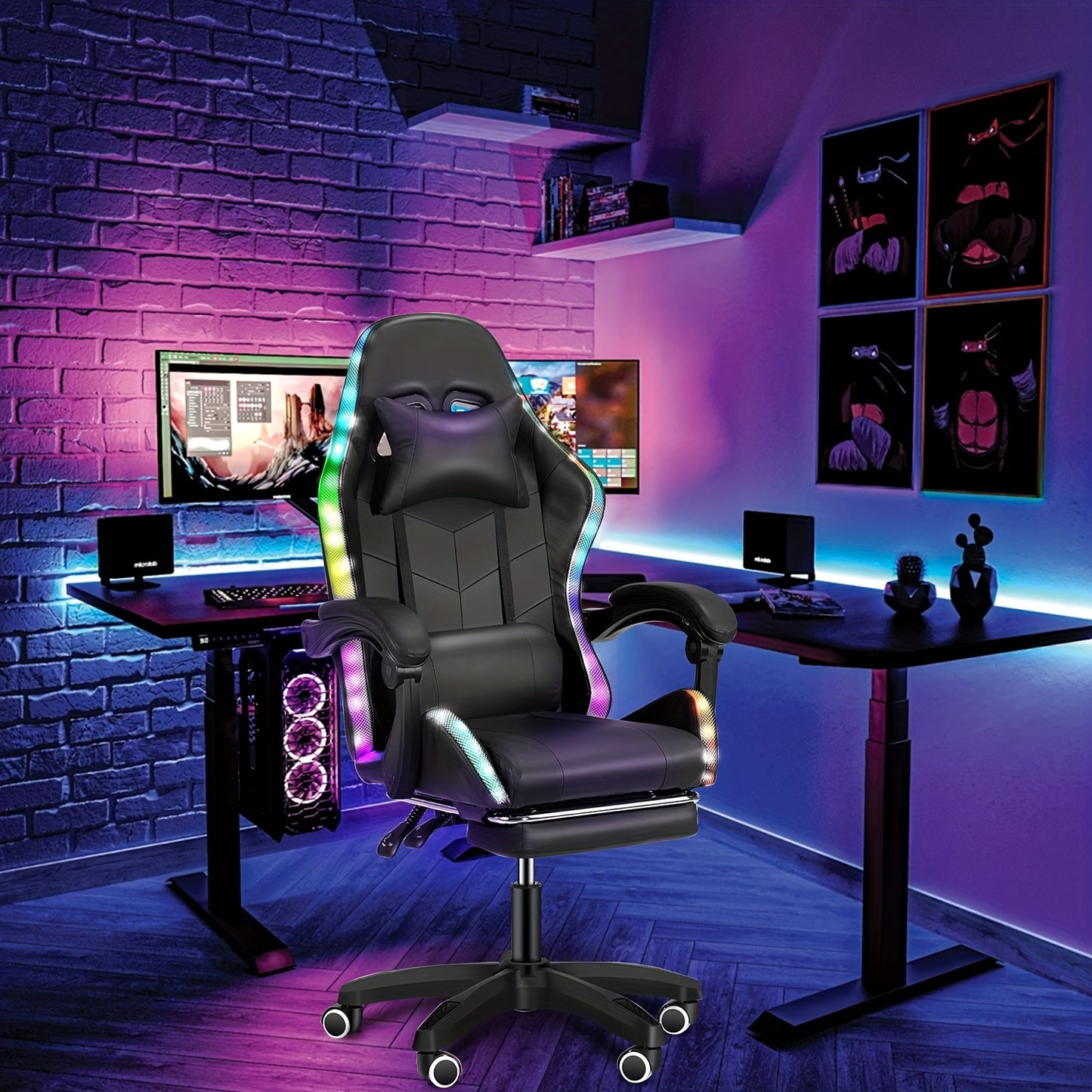 Gamingstoel – Gamestoel – Zithoekstoel – Bureaustoel – Computerstoel – RGB Verlichting – Ingebouwde Speakers – Ergonomisch Recliner – Verstelbare Hoogte – Opvouwbare Basis – Zwart