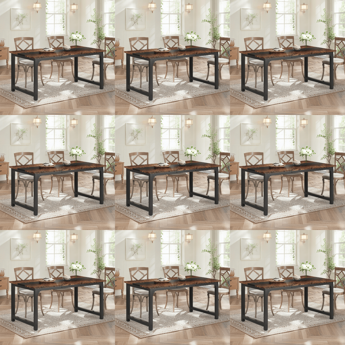 160.02cm x 80.01cm Heavy-Duty Industrial Dining Table & Desk - Rustic Brown Engineered Wood Top with Metal Legs, Large Rectangular Surface for Kitchen, Conference, Home Office - Easy ssembly, Fits 4-6 People (Table Only), Kit