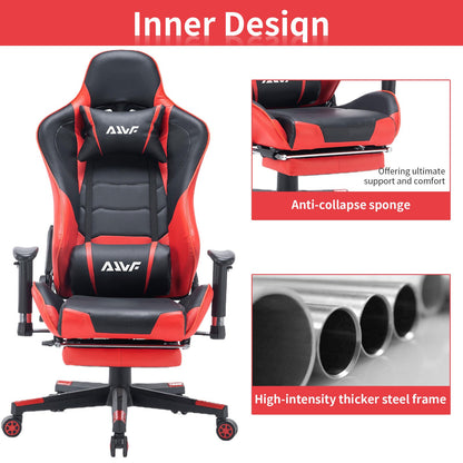 Gamestoel – Gaming Chair – Gaming Stoel – Bureaustoel – Game Stoel – Verstelbare Voetensteun – Ergonomische Rugleuning – PU Leer – Draaibaar – Met Armleuningen – Stevig Metalen Frame – Khaki/Wit