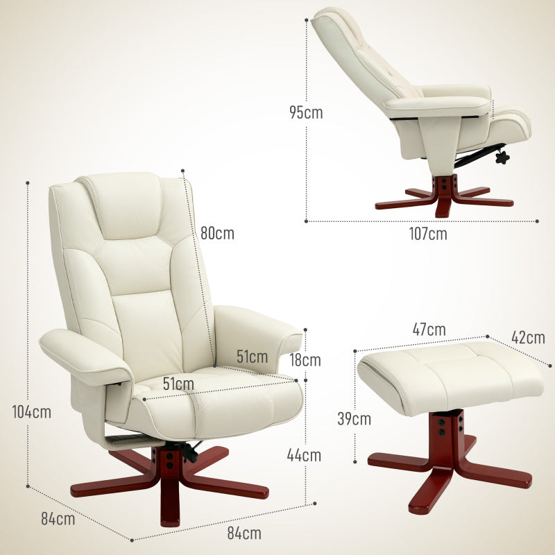 Schommelstoel – Relaxstoel – Fauteuil – Loungestoel – Wipstoel – Verstelbare Rugleuning – Synthetisch Leer Crème Wit