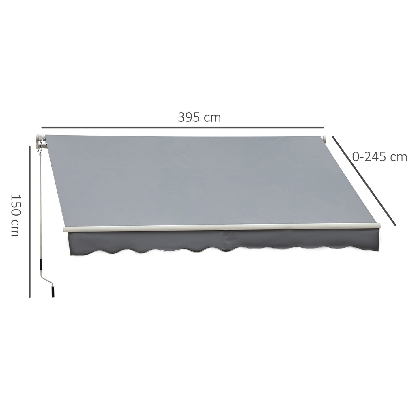 Uitvalscherm – Zonnescherm – Uitschuifbaar Scherm – Balkonluifel – Handbediend – Aluminium Frame – Polyester Doek 280 g/m² – 4x2,5 Meter – Grijs