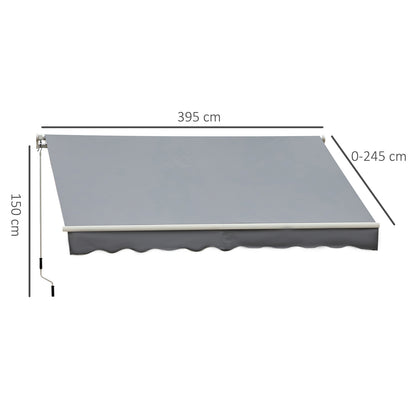 Uitvalscherm – Zonnescherm – Uitschuifbaar Scherm – Balkonluifel – Handbediend – Aluminium Frame – Polyester Doek 280 g/m² – 4x2,5 Meter – Grijs